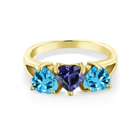 Gem Stone King 2.48 Ct Blue Iolite Swiss Blue Topaz 18K Yellow Gold Plated Silver Ring Gem Stone King 2.48 Ct Blue Iolite Swiss Blue Topaz 18K Yellow Gold Plated Silver Ring